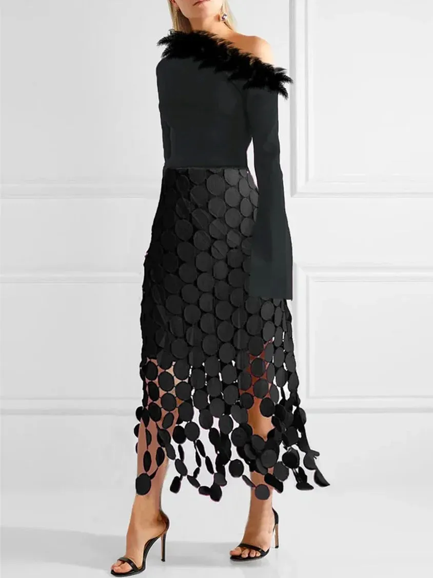 xakxx Loose Hollow Polka-Dot Solid Color Skirts Bottoms