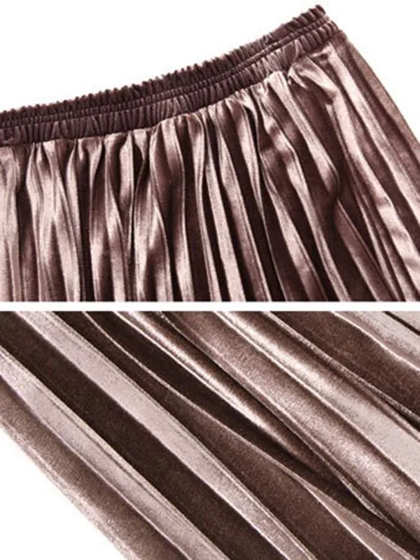 xakxx Solid Color High-Waist Pleated A-Line Skirt