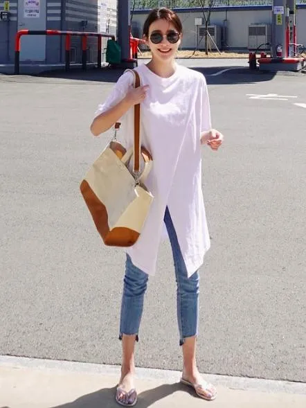 xakxx Solid Loose Simple Split-Front T-Shirt Top